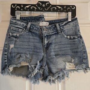 Cello Juniors Size 7 Distressed Denim Cutoff Shorts Raw Hem Festival Y2K